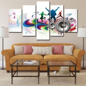 Colorful Dancers Music Speakers Notes - Music 5 Panel Canvas Art Wall Decor