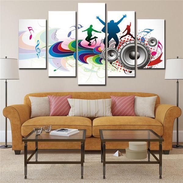 Colorful Dancers Music Speakers Notes - Music 5 Panel Canvas Art Wall Decor Colorful Dancers Music Speakers Notes - Music 5 Panel Canvas Art Wall Decor