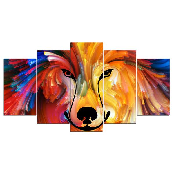 Colorful Dog - Abstract Animal 5 Panel Canvas Art Wall Decor Colorful Dog - Abstract Animal 5 Panel Canvas Art Wall Decor