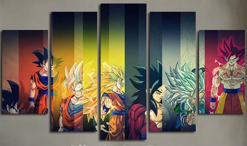 Colorful Dragon Ball Cast Anime - 5 Panel Canvas Art Wall Decor Colorful Dragon Ball Cast Anime - 5 Panel Canvas Art Wall Decor