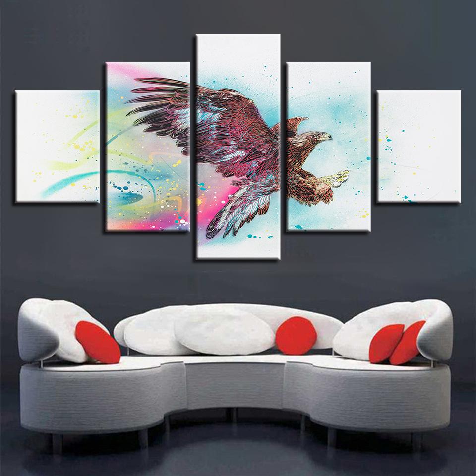 Colorful Eagle - Animal 5 Panel Canvas Art Wall Decor Colorful Eagle - Animal 5 Panel Canvas Art Wall Decor