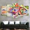 Colorful Fish - Abstract 5 Panel Canvas Art Wall Decor