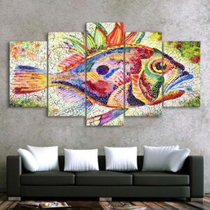 Colorful Fish - Abstract 5 Panel Canvas Art Wall Decor
