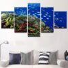 Colorful Fishes Group - Animal 5 Panel Canvas Art Wall Decor