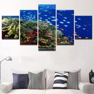 Colorful Fishes Group - Animal 5 Panel Canvas Art Wall Decor
