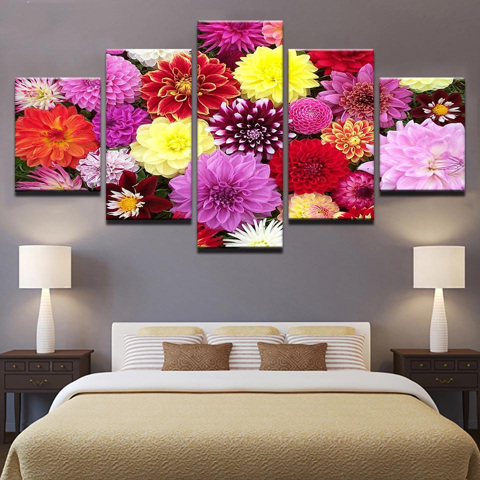 Colorful Flowers Bloom 01 - Nature 5 Panel Canvas Art Wall Decor Colorful Flowers Bloom 01 - Nature 5 Panel Canvas Art Wall Decor