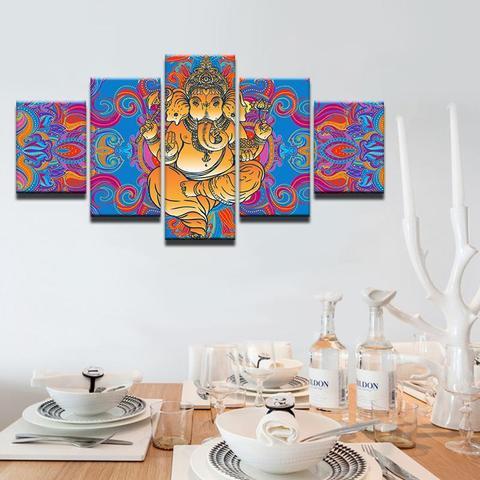 Colorful Ganesh - Religion 5 Panel Canvas Art Wall Decor Colorful Ganesh - Religion 5 Panel Canvas Art Wall Decor