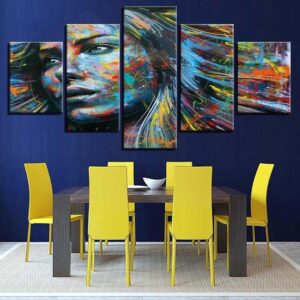 Colorful Hair Figure Beautiful Woman - Abstarct 5 Panel Canvas Art Wall Decor