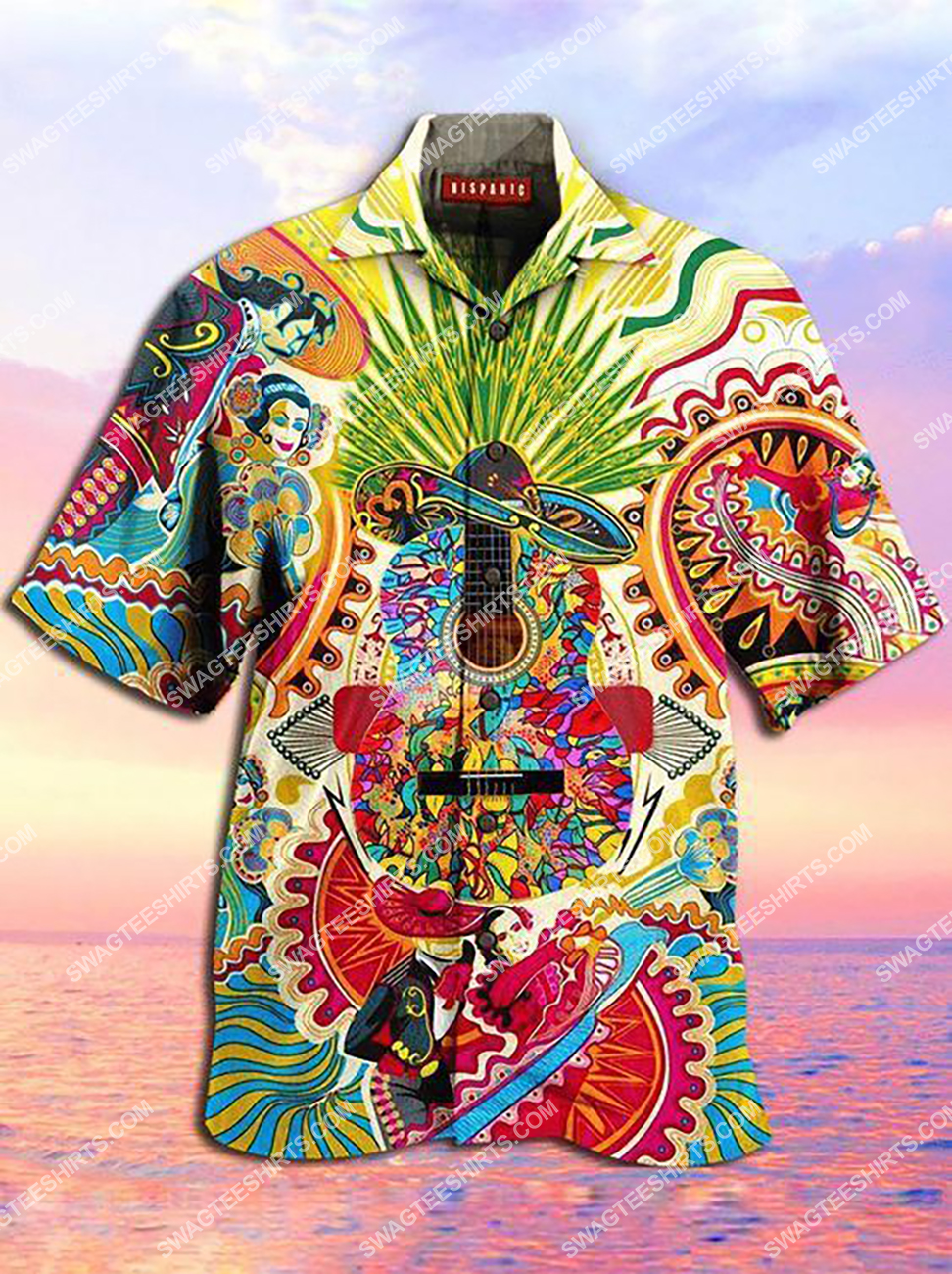 Colorful Hippie Guitar All Over Printed Hawaiian Shirt Colorful Hippie Guitar All Over Printed Hawaiian Shirt