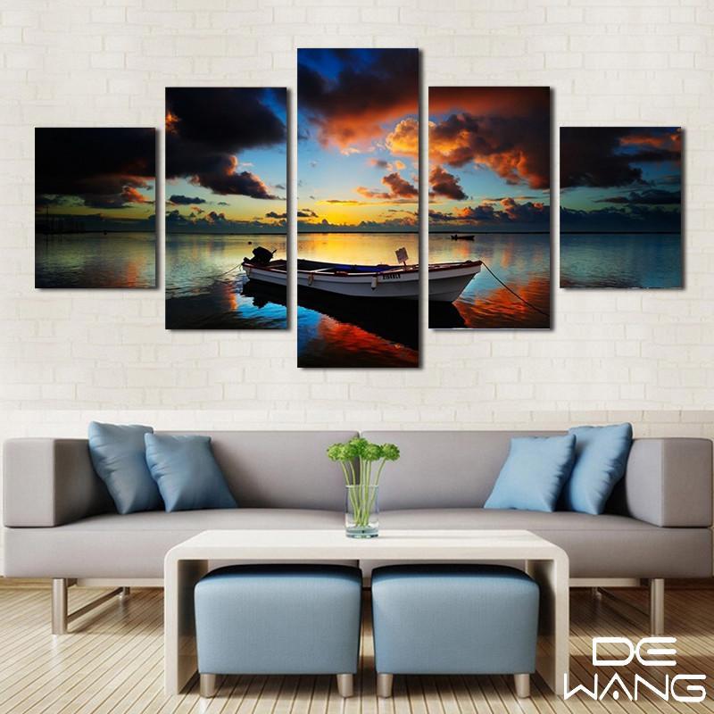 Colorful Landscape And Long-Tailed Boat - Nature 5 Panel Canvas Art Wall Decor Colorful Landscape And Long-Tailed Boat - Nature 5 Panel Canvas Art Wall Decor