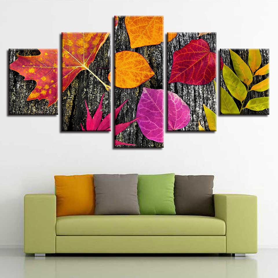 Colorful Leaves - Nature 5 Panel Canvas Art Wall Decor Colorful Leaves - Nature 5 Panel Canvas Art Wall Decor