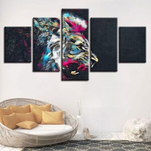 Colorful Lion 1 - Abstract Animal 5 Panel Canvas Art Wall Decor
