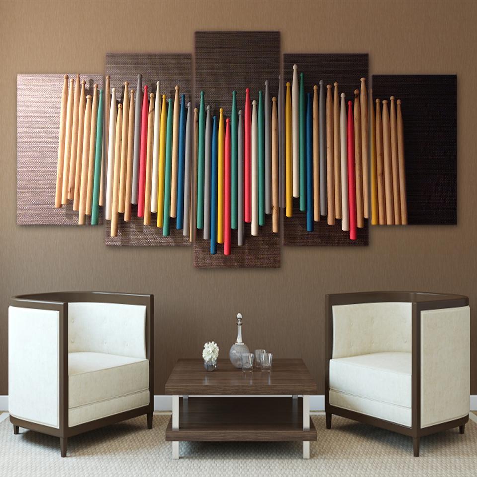 Colorful Music Drum Sticks - Music 5 Panel Canvas Art Wall Decor Colorful Music Drum Sticks - Music 5 Panel Canvas Art Wall Decor