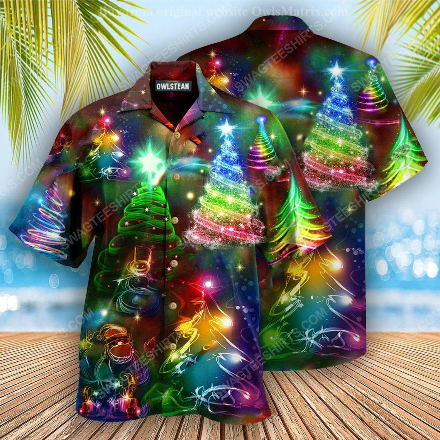 Colorful Neon Christmas Tree Full Print Hawaiian Shirt Colorful Neon Christmas Tree Full Print Hawaiian Shirt