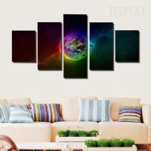 Colorful Outer Space - Abstract 5 Panel Canvas Art Wall Decor