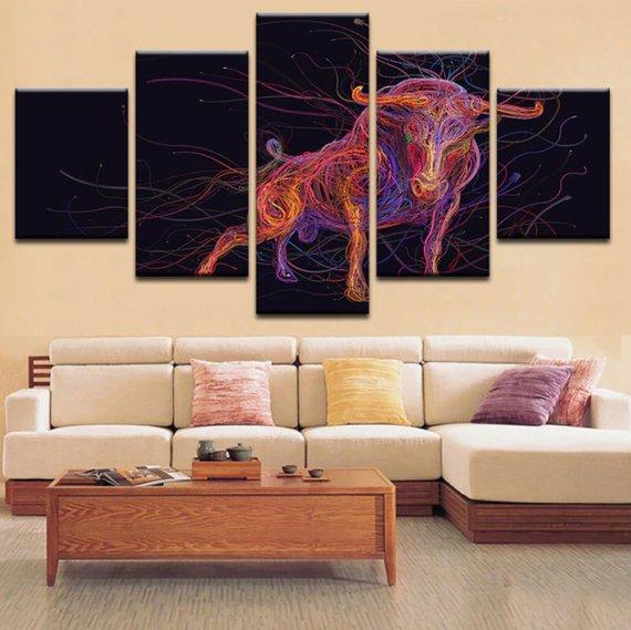 Colorful Ox Abstract Canvas Home Decor Colorful Ox Abstract Canvas Home Decor