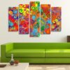 Colorful Rainbow In Circles - Abstract 5 Panel Canvas Art Wall Decor