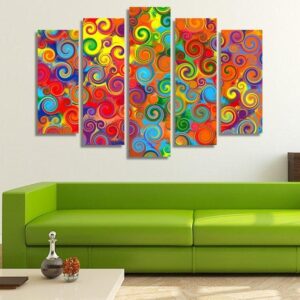 Colorful Rainbow In Circles - Abstract 5 Panel Canvas Art Wall Decor