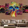 Colorful Skull - Abstract 5 Panel Canvas Art Wall Decor
