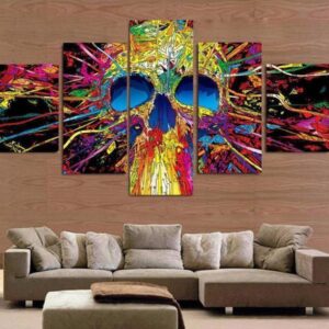 Colorful Skull - Abstract 5 Panel Canvas Art Wall Decor
