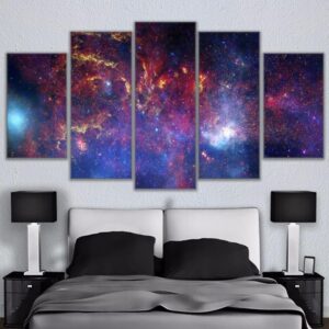 Colorful Star Filled Galaxy - Space 5 Panel Canvas Art Wall Decor