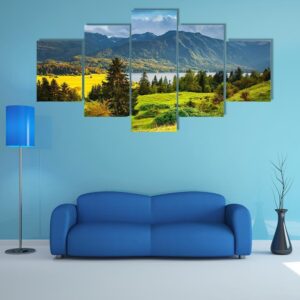 Colorful Summer Morning On The Bohinj Lake 1 - Nature 5 Panel Canvas Art Wall Decor