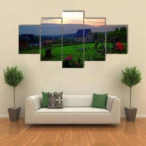 Colorful Summer Sunset From The Countryside - Nature 5 Panel Canvas Art Wall Decor