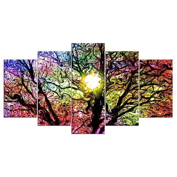 Colorful Sun Tree Modern Modular - Abstarct 5 Panel Canvas Art Wall Decor Colorful Sun Tree Modern Modular - Abstarct 5 Panel Canvas Art Wall Decor