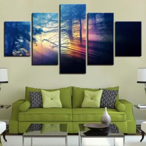 Colorful Sunlight Shines Woods - Nature 5 Panel Canvas Art Wall Decor