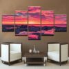 Colorful Sunrise At The Beach - Space 5 Panel Canvas Art Wall Decor