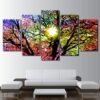 Colorful Tree In The Sun - Nature 5 Panel Canvas Art Wall Decor