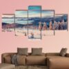 Colorful Winter Panorama Of Snowy Mountains - Nature 5 Panel Canvas Art Wall Decor