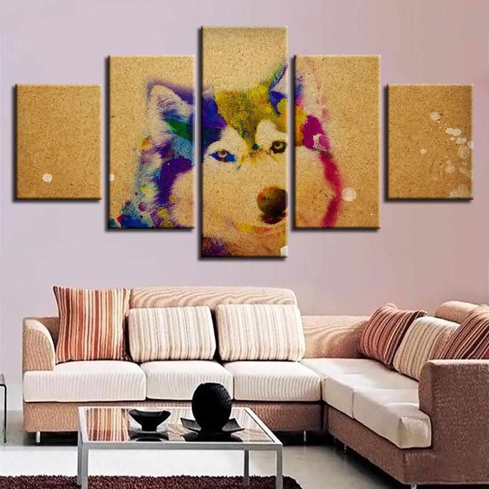 Colorful Wolf Husky - Animal 5 Panel Canvas Art Wall Decor Colorful Wolf Husky - Animal 5 Panel Canvas Art Wall Decor