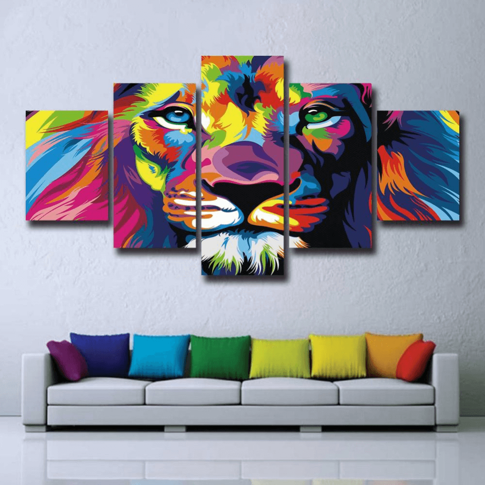 Colourful Abstract Lion King 2 - Abstract Animal 5 Panel Canvas Art Wall Decor Colourful Abstract Lion King 2 - Abstract Animal 5 Panel Canvas Art Wall Decor