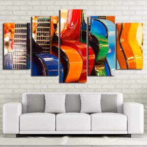 Colourful Guitar Musical Instruments - Music 5 Panel Canvas Art Wall Decor