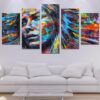 Colourful Painted Woman - Abstract 5 Panel Canvas Art Wall Decor