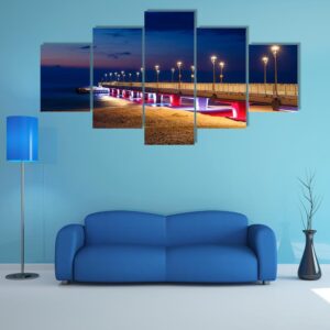 Concrete Pier In Kolobrzeg - Nature 5 Panel Canvas Art Wall Decor