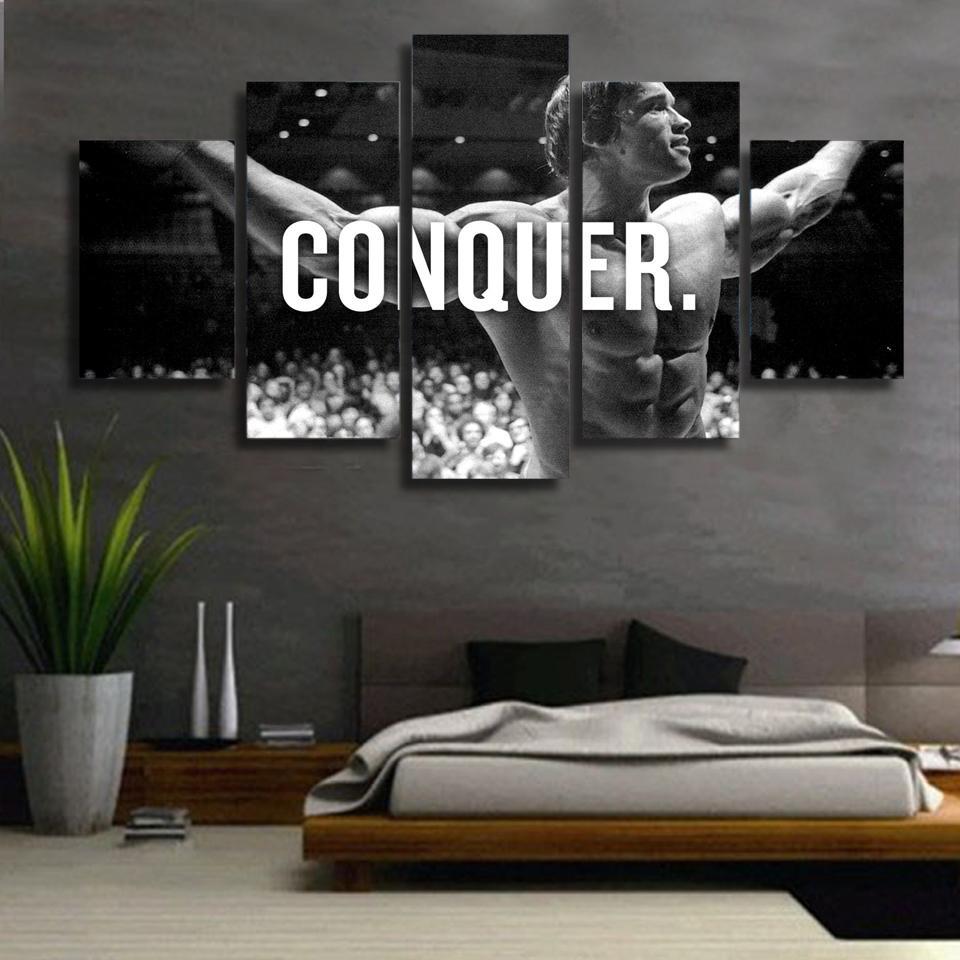 Conquer Arnold Schwarzenegger Figures - Abstract 5 Panel Canvas Art Wall Decor Conquer Arnold Schwarzenegger Figures - Abstract 5 Panel Canvas Art Wall Decor