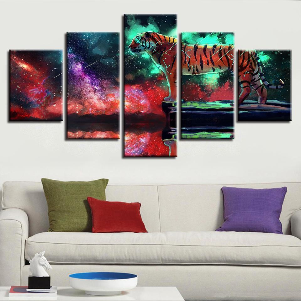 Constellation Tiger Abstract Starry Nebula - Animal 5 Panel Canvas Art Wall Decor Constellation Tiger Abstract Starry Nebula - Animal 5 Panel Canvas Art Wall Decor