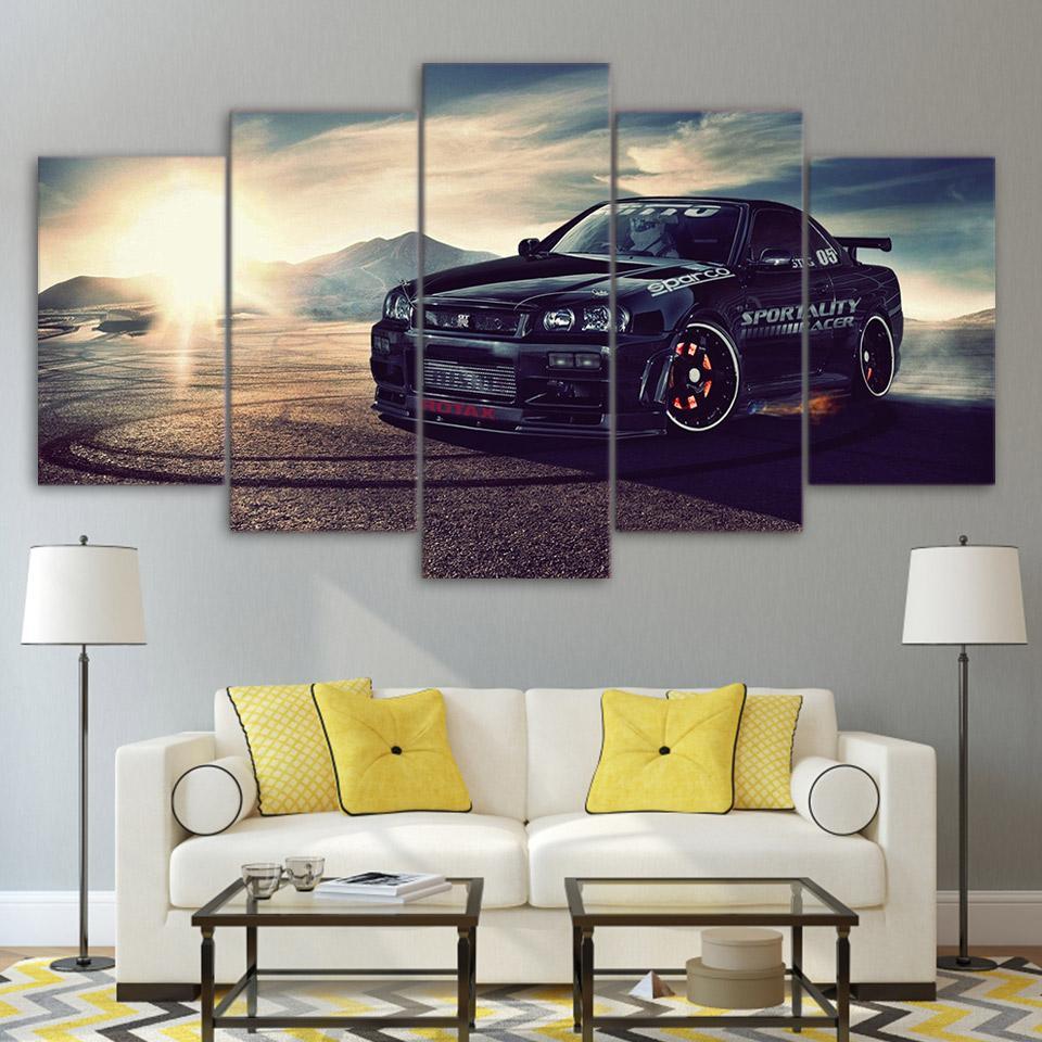 Cool Car Landscape - Automative 5 Panel Canvas Art Wall Decor Cool Car Landscape - Automative 5 Panel Canvas Art Wall Decor