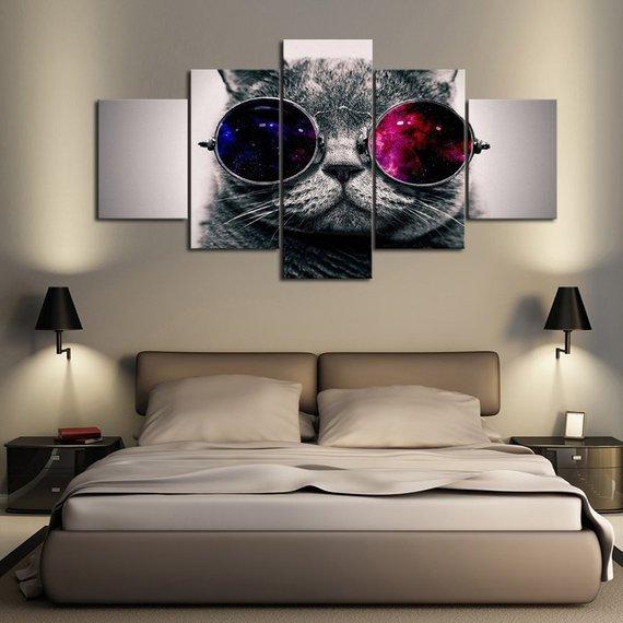 Cool Cat - Animal 5 Panel Canvas Art Wall Decor Cool Cat - Animal 5 Panel Canvas Art Wall Decor