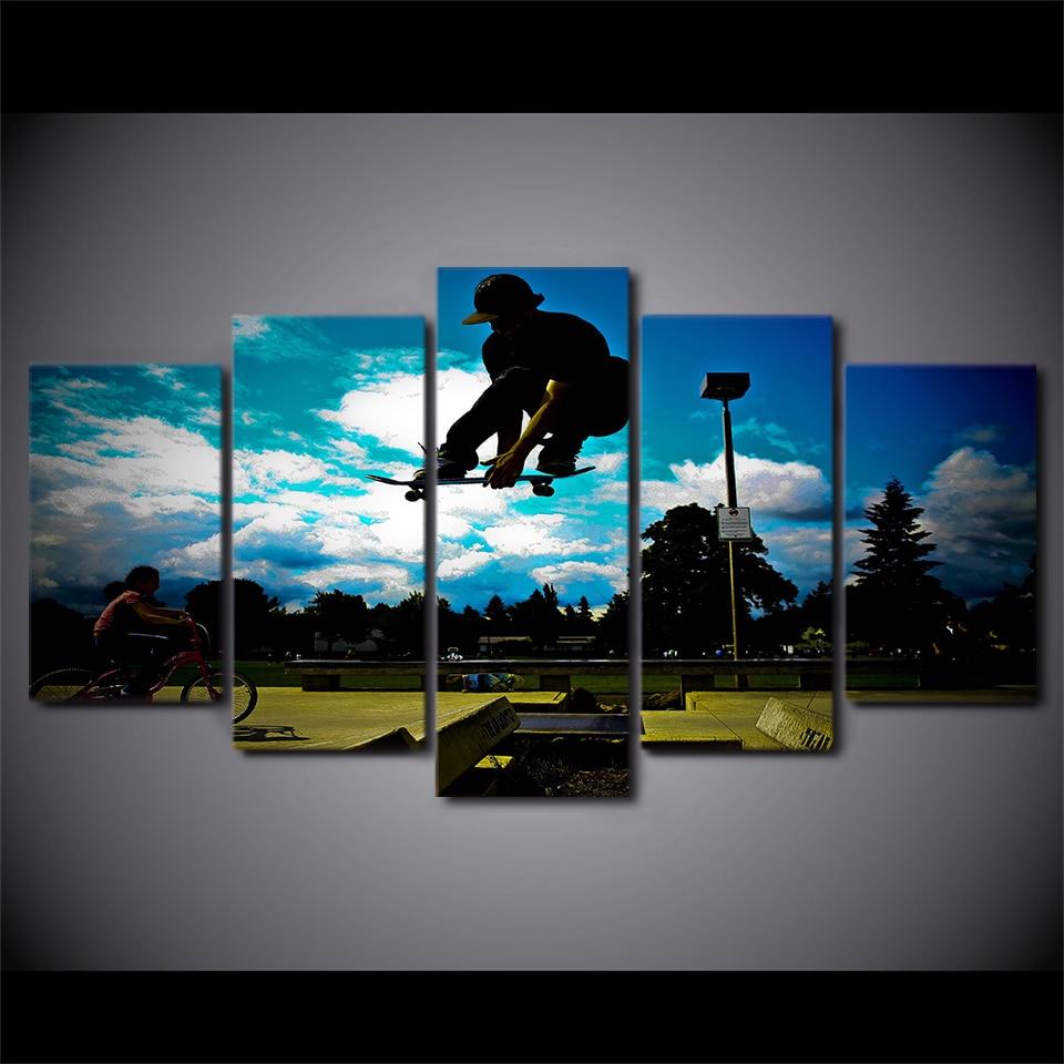 Cool Skateboard Green Land - Sport 5 Panel Canvas Art Wall Decor Cool Skateboard Green Land - Sport 5 Panel Canvas Art Wall Decor