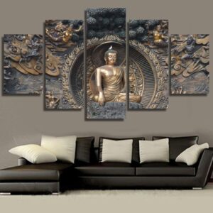 Copper Buddha 1 - Religion 5 Panel Canvas Art Wall Decor