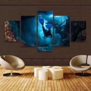 Coral Diver Underwater World - Space 5 Panel Canvas Art Wall Decor