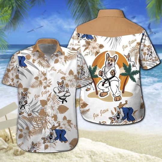 Corgi Jiu Jitsu Hawaiian Shirt Summer Button Up Corgi Jiu Jitsu Hawaiian Shirt Summer Button Up