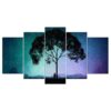 Cosmic Sky Starts Nighttime Tree Person Silhouette - Nature 5 Panel Canvas Art Wall Decor