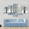 Country Road Leading Among Frosted Trees On A Sunny Morning - Nature 5 Panel Canvas Art Wall Decor