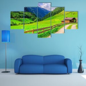 Country Road Leading To The Alpine Houses - Nature 5 Panel Canvas Art Wall Decor