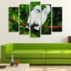 Couple Of White Myna Birds - Animal 5 Panel Canvas Art Wall Decor