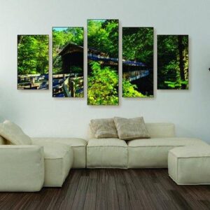 Covered Bridge - Nature 5 Panel Canvas Art Wall Decor
